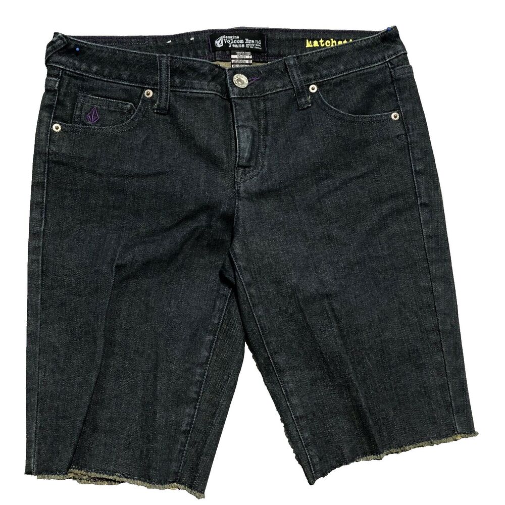 Volcom Jean Shorts Women's 7 Matchstick Frayed Hem Embroidery Embellished